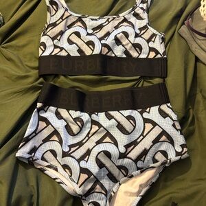 Burberry Monogram Sports Bra and Shorts Set - Blue and Black